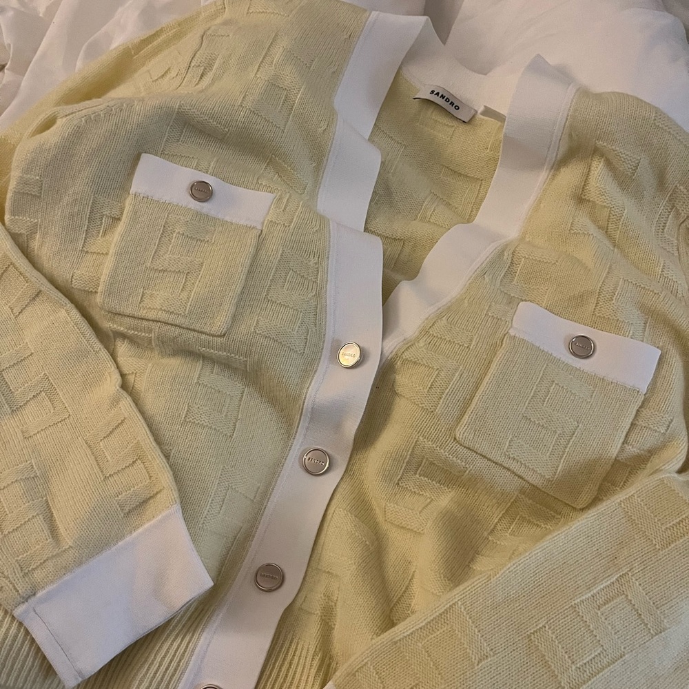 Sandro two-tone cardigan in Light Yellow - Picture 8 of 8